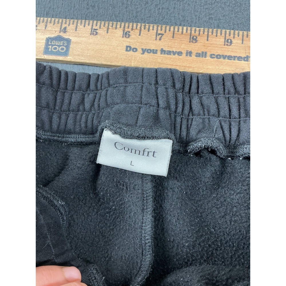 Comfrt Pants Mens L Black Fleece Sweatpants Elastic Waist Pockets Relaxed - Picture 6 of 9